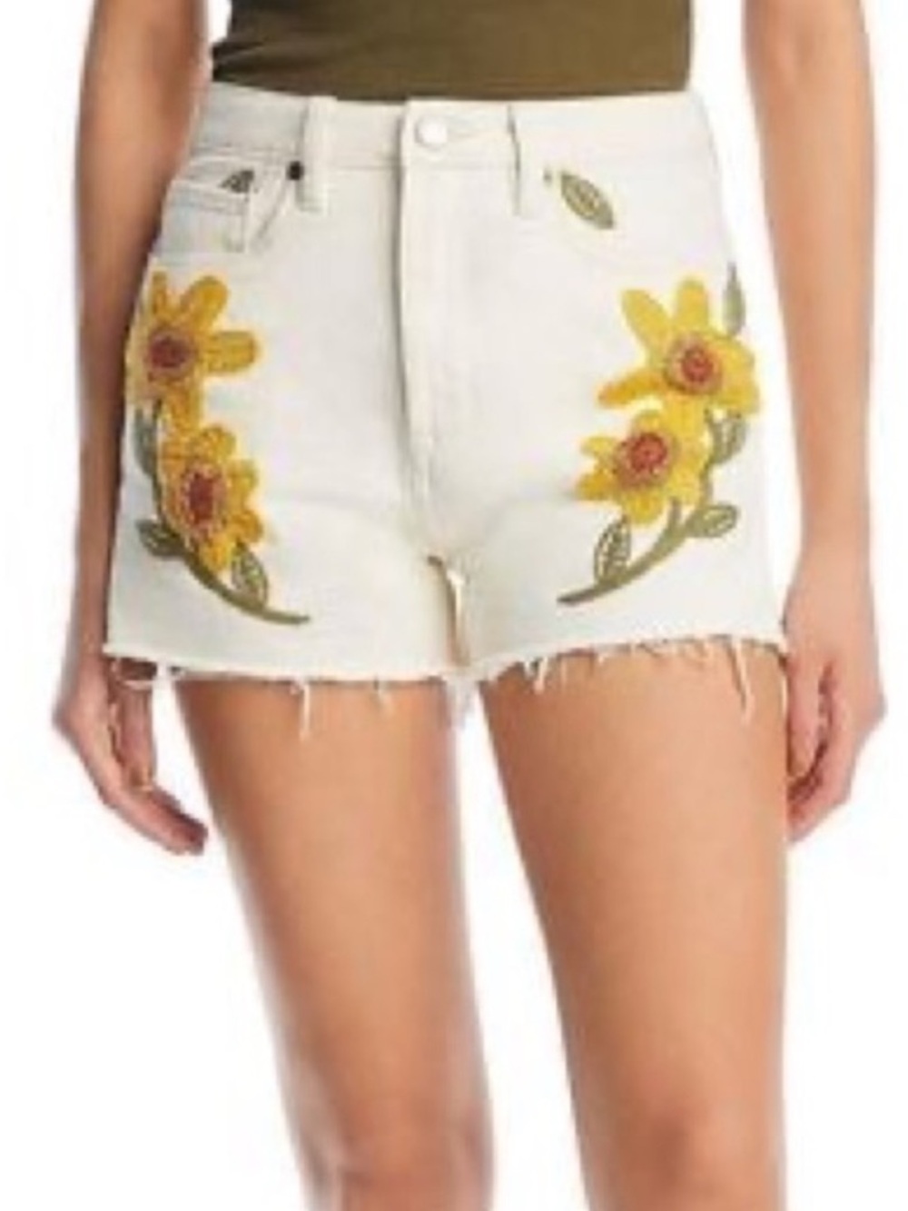 Blank NYC Ray of Sunshine cream Denim Shorts with Yellow Floral Crochet size 27